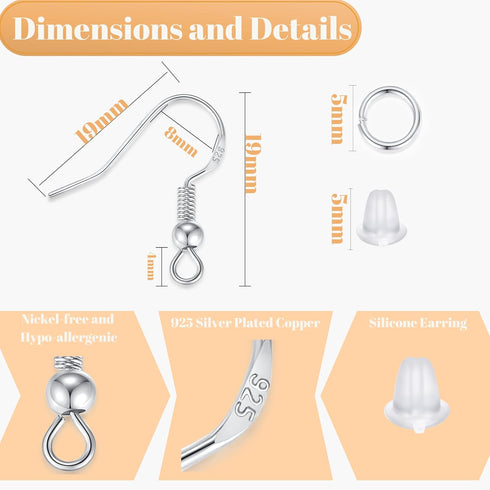 XIANNVXI 925 Silver/Gold Plated Earring Hooks for Jewelry Making, 900pcs Hypoallergenic Earring Making Kit,Earring Findings Jump Rings Rubber Earr...