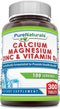 Pure Naturals Calcium Magnesium Zinc Vitamin D3 Supplement | Calcium 1000mg, Magnesium 400mg, Zinc 25mg, Vitamin D3 600 IU | Non-GMO | Gluten Free...