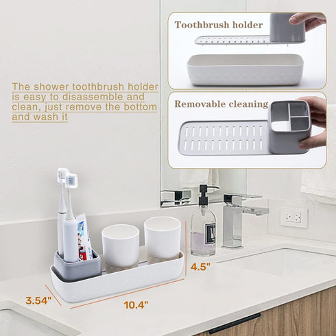 Toothbrush Holders for Bathrooms,Kids Electric Toothbrush Holder with 2 Cups Set,White Tooth Brush Toothpaste Caddy Storage,Small Bathroom Counter...