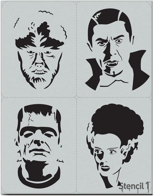 Stencil1 Monsters Stencils 4 Pack - Durable Quality Reusable Stencils for Painting - Decorating Items and Decor on Walls Fabric & Furniture Art Cr...