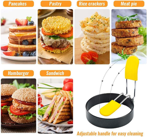 Egg Ring for Frying Eggs and English Muffin - Round Egg Shaper Mold with Anti-scald Handle - Stainless Steel Non-stick Egg Cooker Ring - 2 Pack...