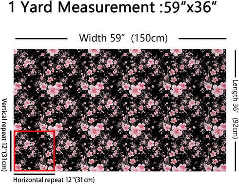 Cherry Blossom Flower Fabric by The Yard Pink Outdoor Blooming Floral Fabric for Craft Art Lovers Japaneses Style Rustic Spring Theme Fabric for D...