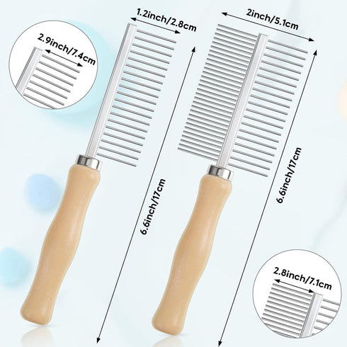 2 Pcs Dog Metal Combs Cat Wooden Handle Grooming Comb Stainless Steel Cat Comb Double Side Metal Comb for Dogs Pet Dog Grooming Brush Pet Hair Bru...