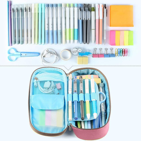 Pencil Case, Homecube Big Capacity Pen Bag Makeup Pouch Durable Students Stationery With Double Zipper, Pink...