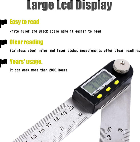 Delgada 200mm/8Inches Digital Angle Finder Ruler - Stainless Steel Protractor for Woodworking and Construction - Battery Included...