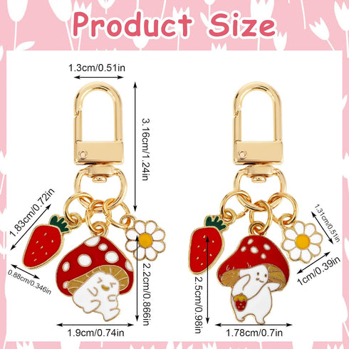 2Pcs Cute Keychains For Women, Kawaii Keychain Strawberry Flowers Keychain Keyring Charms for Women Girls, Key Ring Charm for Purse Backpack...