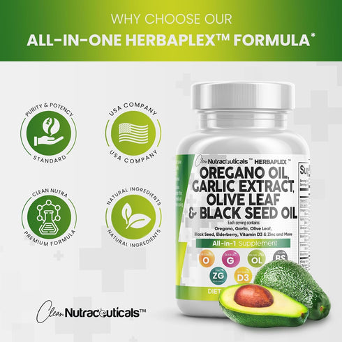 Oregano Oil 6000mg Garlic Extract 4000mg Olive Leaf 3000mg Black Seed Oil 3000mg - Immune Support & Digestive Health Supplement for Women and Men ...
