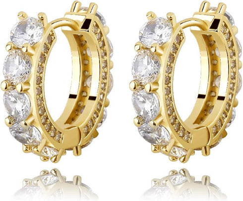 TOPGRILLZ Gold Plated Hoop Earrings For Men 14K Golden Silver Plated 5A+ Cubic Zirconia Huggie Earrings Cartilage Hypoallergenic Cuff Earrings Tre...