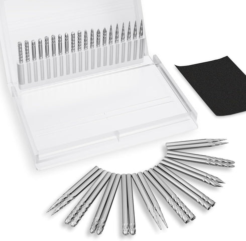 Carbide Burr Set - 1/8'' Shank Diameter Set of 20 Carbide Rotary Tool bits for Engraving and Grinding for Metal Engraving, Woodworking Engraving a...