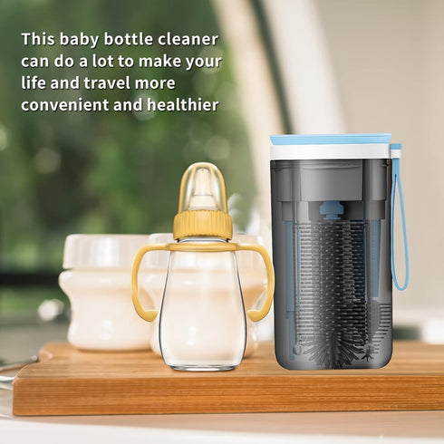 Travel Baby Bottle Brush Set with Bottle Cleaner Brush Set and Drying Rack,Gift for newborn mothers, Suitable for travel and Home(Blue)...
