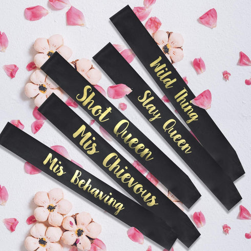 OULANAO YZDING 12 Pcs Bride To Be Sash Bachelorette Party Decorations- Unique Bride And Bridesmaid Sashes For Bachelorette party (Black, Gold lett...