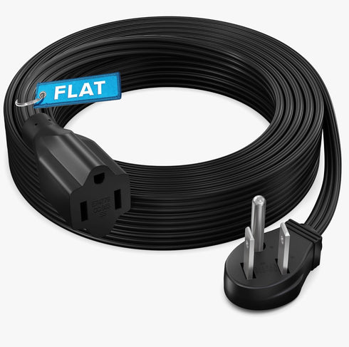 Maximm Extension Cord (15 Feet) 1 Outlet Flat Wire, 3-Prong 45° Angled Flat Plug, 16 AWG Power Cord - UL Certified (Black)...