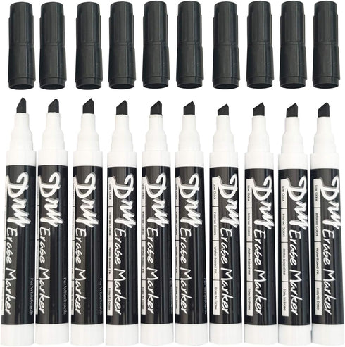 Volcanics Black Dry Erase Markers Low Odor Chisel Tip Whiteboard Markers Pack of 10...