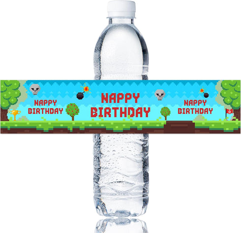 Pixel Miner Birthday Water Bottle Stickers, Block Video Game Water Bottle Label, Boy Girl Birthday Party Decorations, Mining Theme Children Birthd...