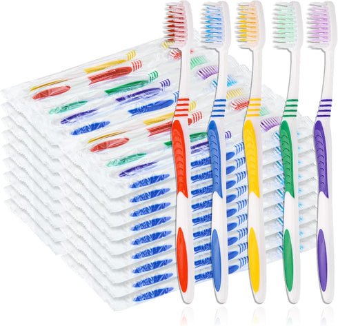 30 pcs Bulk Toothbrushes Individually Wrapped, Colorful Manual Disposable Travel Toothbrush for Adult, Kid, Medium Soft Bristles for Travel, Hotel...