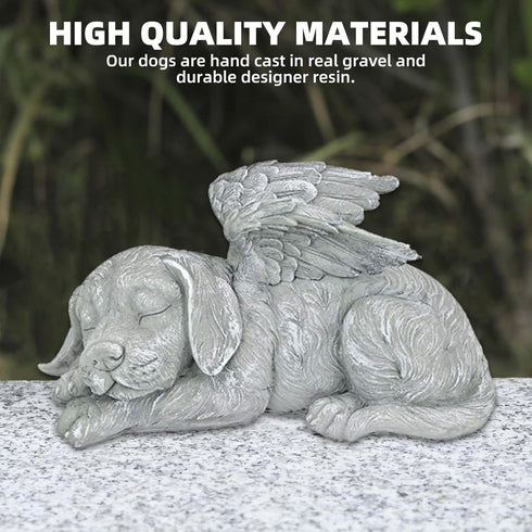 Cherish Your Beloved Canine Companion with The Angel Dog Memorial Statue - Garden Resin Sleeping Dog Statue with Wings - Resin and Stone Dog Memor...