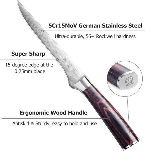 PAUDIN Boning Knife 6 Inch, Super Sharp Fillet Knife, German High Carbon Stainless Steel Deboning Knives, Professional Boning Knives for Meat Poul...