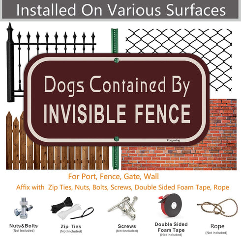2 Pack Dogs Contained by Invisible Fence Signs 12 x 6 Inches Dog Warning Yard Signs Metal Reflective Sturdy Rust Aluminum Waterproof Easy to Insta...