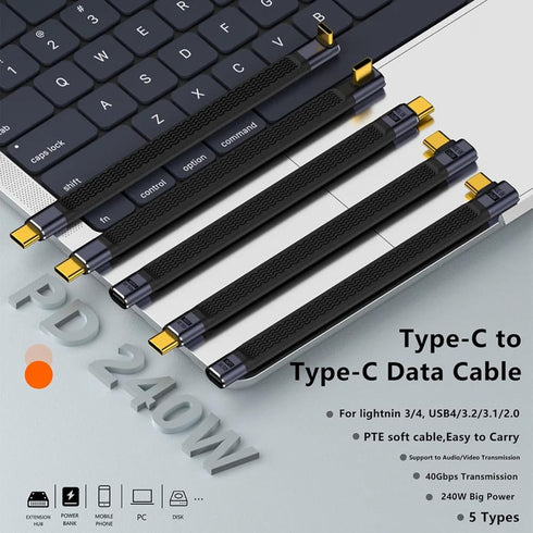 Short USB C Cable, 240W USB C to USB C 0.4FT Right Angle Cable Support Thunderbolt 4/3/USB4, 8K@60HZ Display,40Gbps Data Transfer for PowerBank,Ca...