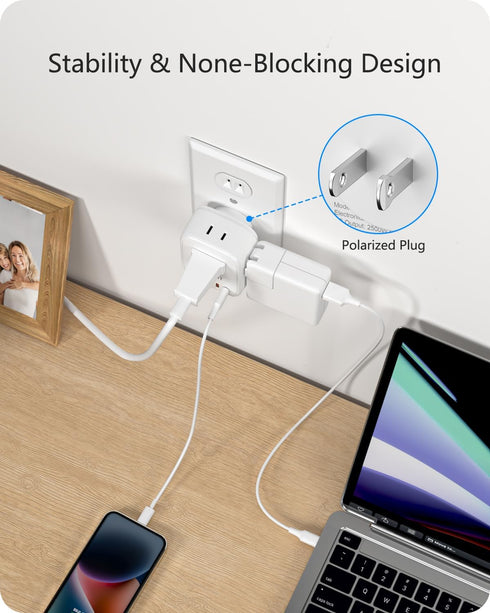 LENCENT 3 to 2 Prong Outlet Adapter, 2 Prong Outlet Extender, Wall Tap Plug Splitter with 4 AC Outlets 4 USB Charger Cube(2 USB C), Polarized Plug...