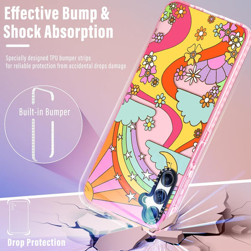 Toycamp for Galaxy A54 5g Phone Case with Ring Holder Cute Rainbow Sun Moon River Flowers Cartoon Graffiti Print Design Cover for Women Girls Teen...