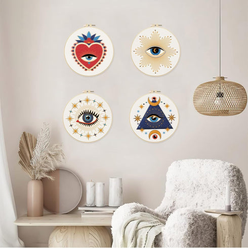 4 Pcs Evil Eye Embroidery Starters Kit for Beginners with Pattern and Instructions, Beginners Embroidery Stitch Practice kit Include Embroidery Cl...