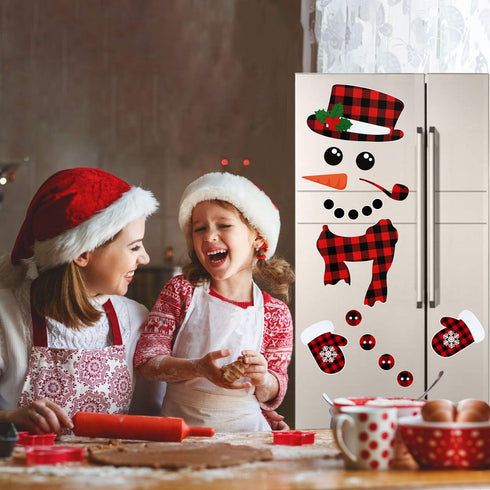 17Pcs Snowman Refrigerator Magnets | Christmas Decorations | Large Red Black Buffalo Plaid Fridge Magnet Stickers | Xmas Holiday Decorations for F...