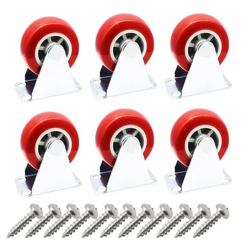 1.5 inch Rigid No-Swivel Plate Hard Rubber Caster Wheels for Furniture and Workbench 6 Packs(Free Screws)...