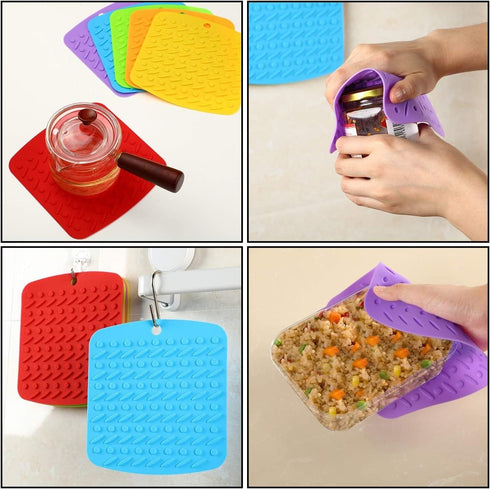 Two Purple Heavy-Duty Premium Kitchen Hot Pan Trivets | 4-in-1 Multipurpose Silicone Pot Holders-Coaster | Free Funnel, Non-Slip, High-Density, Ho...