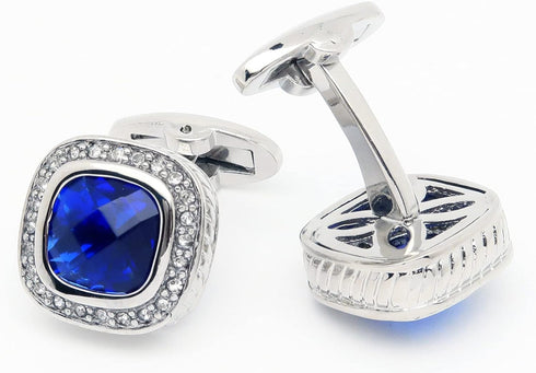 Silver Tone Blue Crystal Cufflinks for Men Wedding Dress Square Crystal Men Cuff Links for Shirt Party Birthday Anniversary Dress...