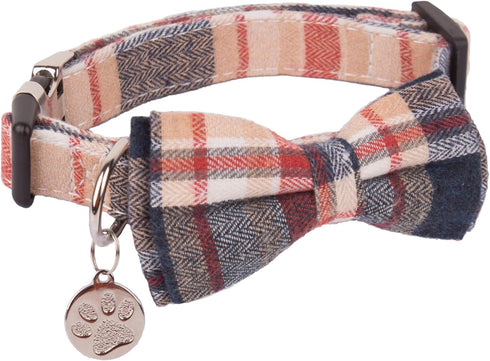 ADOGGYGO Soft Bowtie Dog Collar, Red Blue Plaid Dog Collar with Detachable Bow tie Adjustable Pet Plaid Collars for Small Medium Large Dogs Pets (...