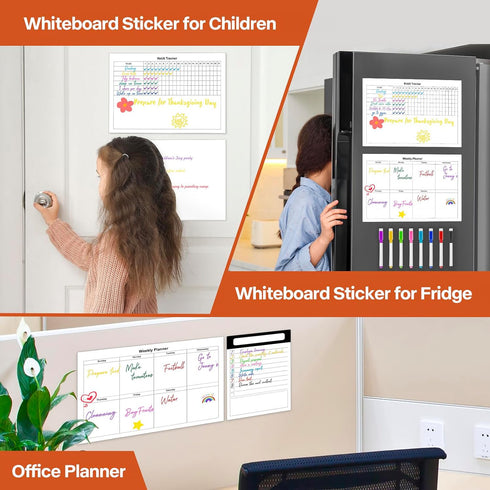 5pcs Whiteboard Sticker for Fridge, Self-adhesive Dry Erase Sticker, A4 Size Weekly Planning Board Sheet for Wall, Small Removable to Do List Stic...