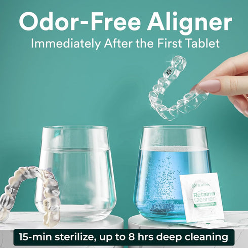 Retainer Cleaner Tablets -Persulfate Free- Invisalign cleaner Remove Odors Discoloration Stains & Plaque, 1 Month Supply, Night Guard Cleaner, den...