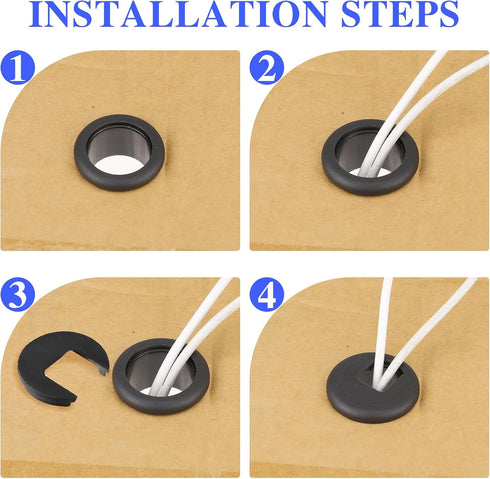 10 Packs Black Desk Grommet, 1 Inch Plastic Desk Cable Wire Grommet Hole Cover Desk Cord Hole Cover for Office PC Desk Cable Cord Organizer (25mm)...