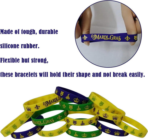 48 Pack Mardi Gras Party Favors Rubber Bracelets - Carnival Birthday Party Supplies Decorations Goodie Bag Stuffers Fillers Silicone Wristbands...
