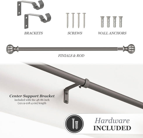 Kenney - 71631 Rachel Standard Decorative Window Curtain Rod, 28 to 48-Inch, Italian Pewter...