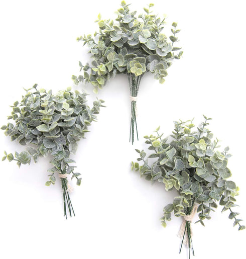 Ling's Moment Artificial Plants Eucalyptus Leaves Branches,18Pcs 15" Tall Fake Greenery Filler Decor w/Stems, Realistic Texture Flocked Plants for...