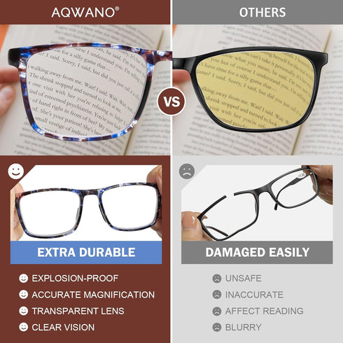AQWANO 2 Pack Flexible TR90 Reading Glasses for Women Men Long Arms for Neck Hanging, Ultra-light Sports Style Readers Blue Light Block Anti Glare...