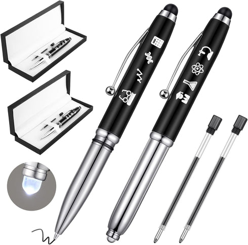 2 Sets Symbols of Science Engraved Pen Black Silver Gifts for Scientists Engraved Patterns Chemistry Gifts Themed Science Teacher Gifts Lab Week w...