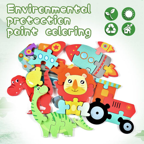 Toddler Puzzles Ages 2-4, 8 Wooden Puzzles for 1-3 Year Olds - Montessori Toy, Easter Basket Fillers, Educational Blocks, Birthday Gift....