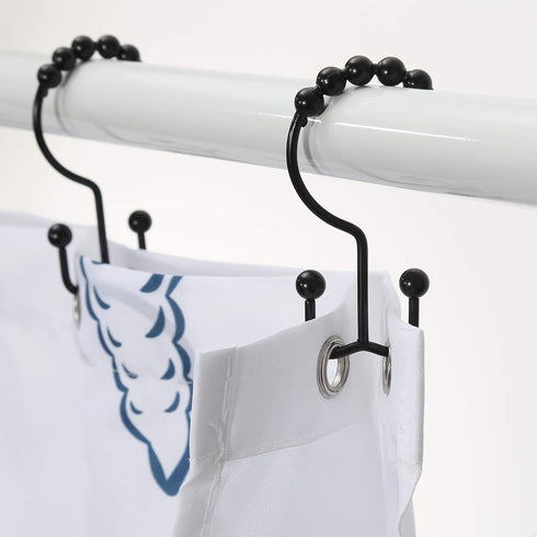 Shower Curtain Hooks, Goowin Shower Curtain Rings, Stainless Steel Black Shower Curtain Hooks, Shower Curtain Rings Rust Proof, Free Sliding Doubl...