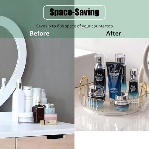 Rotating Makeup Organizer 1 Tier Lazy Susan Trays Skincare Perfume Organizer for Bathroom Counter Vanity, Amber Gold...