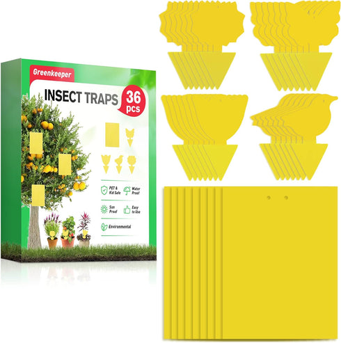 36 Pcs Combo Sticky Traps for Fungus Gnat (Plants), Flying Insect, Whitefly and Fly, Yellow Sticky Insect Catcher Traps for Indoor/Outdoor, Kitche...