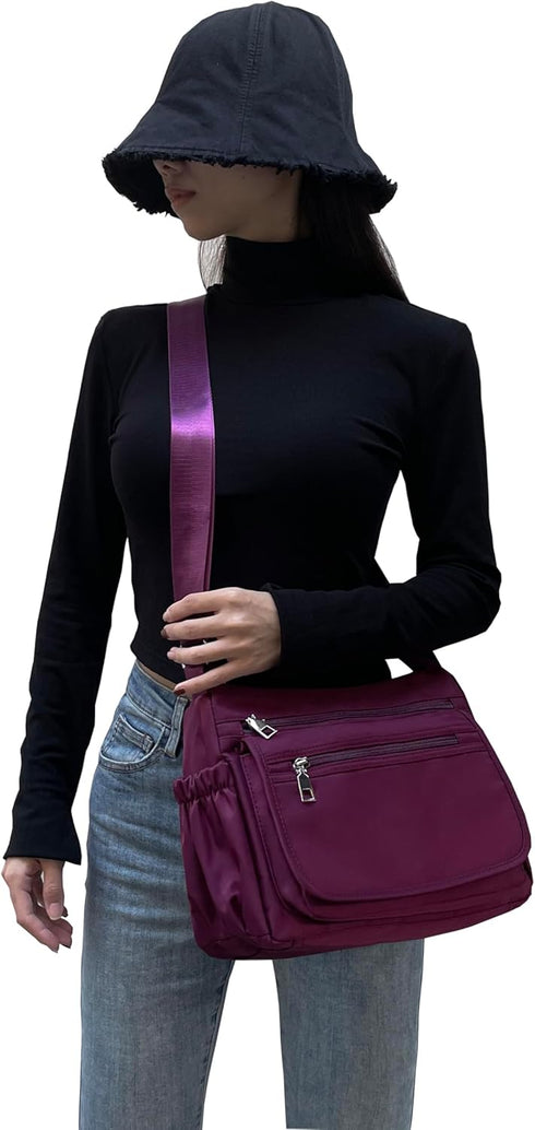 Nylon Crossbody Bags for Women Multiple Pockets Shoulder Handbag Casual Lightweight Waterproof Tote Purse...