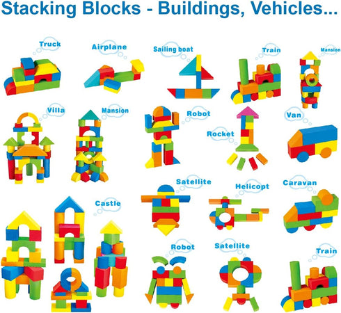 Foam Building Blocks for Toddlers 2-4, 41 Pieces EVA Soft Stacking Blocks, Baby Bath Foam Toy Set, Early Learning Construction Toys & Gifts for Ki...