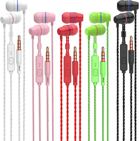 5 Packs Wired Earbuds Earphones with Microphone, Deep Bass Clear Sound, Tangle Free, Noise Isolating, Fits 3.5mm Jack iPhone iPad Samsung Google D...