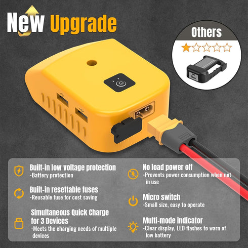 Power Wheels Battery Adapter with USB Ports & XT60 Port, Fit for DeWalt 20V Battery, Power Adapter for Mobile Devices, Electric Vehicles, DIY Proj...