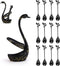 Black Swan Base Holder with 12-Pieces 4.7-inch Small Coffee Spoons,Leaf Handle Set Spoons Creative Dinnerware Set (Black & Gold)...