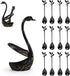 Black Swan Base Holder with 12-Pieces 4.7-inch Small Coffee Spoons,Leaf Handle Set Spoons Creative Dinnerware Set (Black & Gold)...