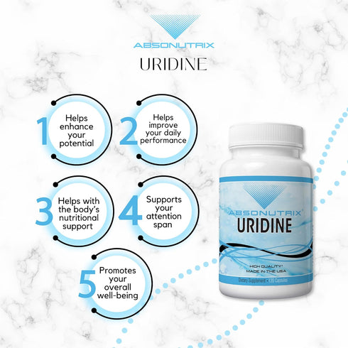 Absonutrix Uridine Monophosphate (Choline Enhancer) 500mg per Capsule - 120 Vegetable Capsules Memory Made in USA...